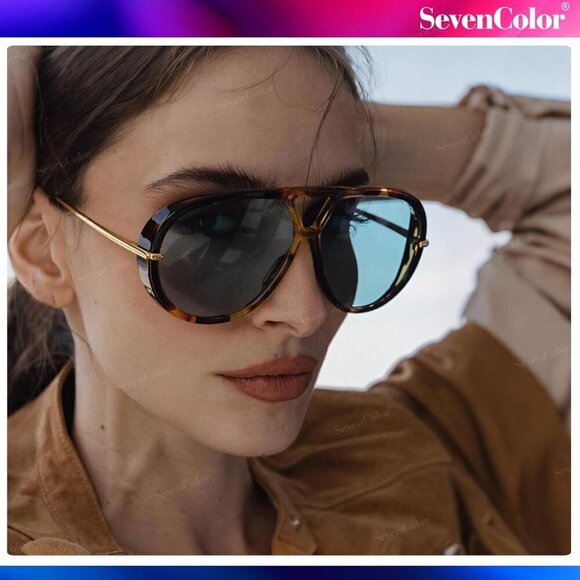 Oversized Aviator Sunglasses Women Men Retro Big Round Shield UV Protective main image 5